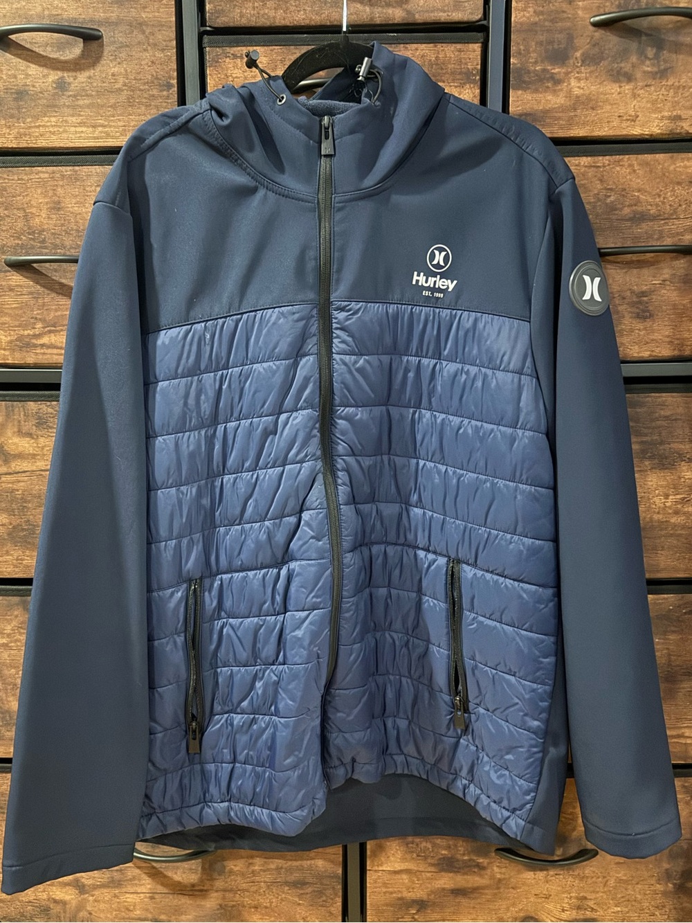 Hurley Men's Two-Tone Navy Quilted Hybrid Jacket